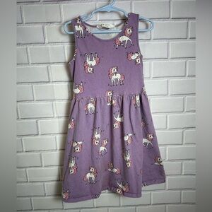 H&M Girls Purple Unicorn Print Cotton Dress Size 8-10